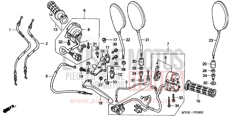 HEBELGRIFF/SCHALTER/KABEL von CB1300 Super Bold'or ABS SCHWARZ (NH1) von 2002